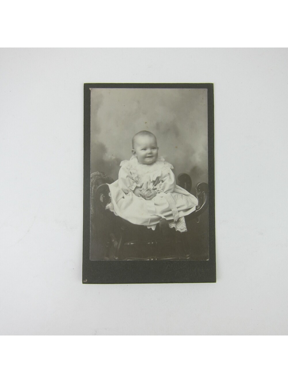 Cabinet Card Photograph Baby in White Sits Chair Beem Greenville Ohio Antique